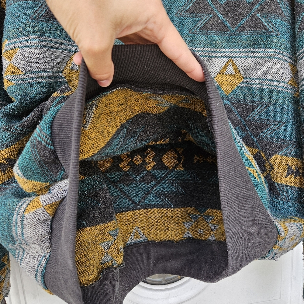 Men's Geometric Aztec Pattern Sweater - Teal and Yellow - Picture 5 of 10